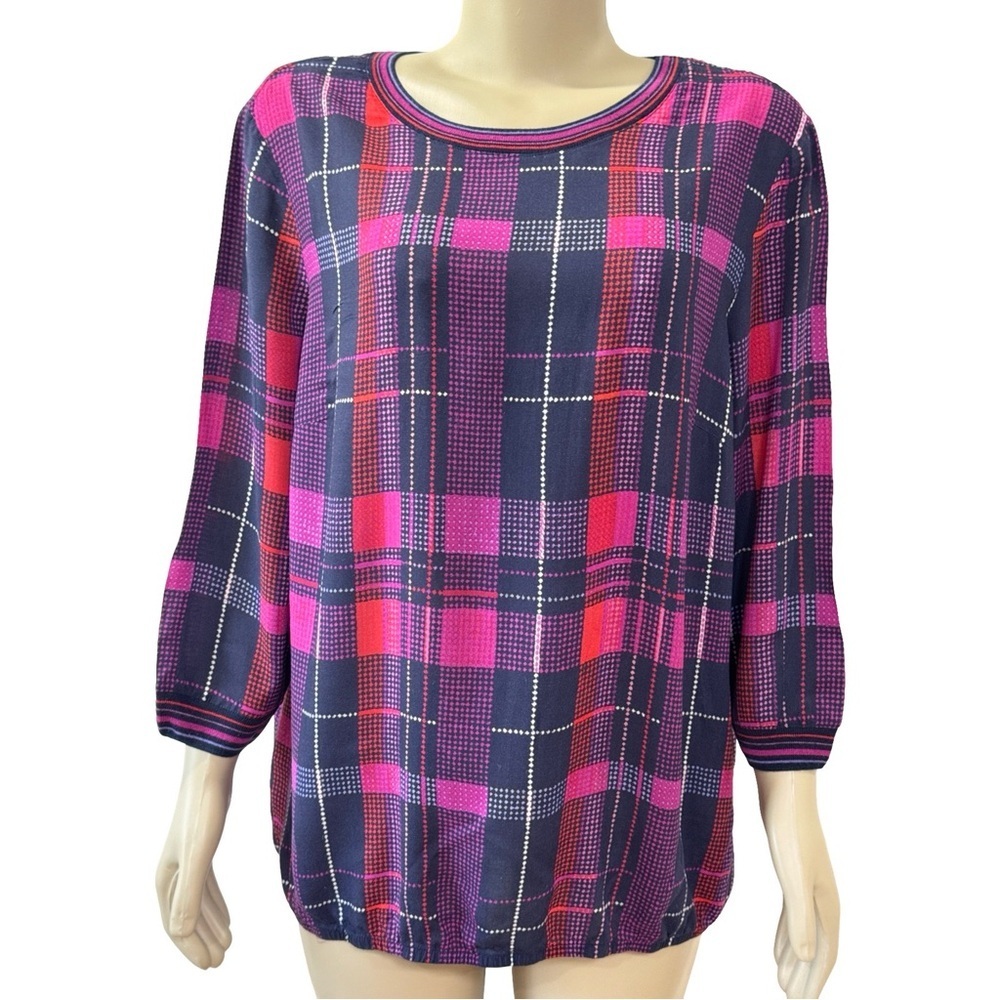 Rabe Magrnta, Navy & Red Check Print Top.
